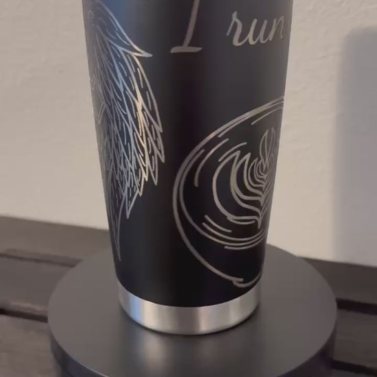 i run on coffee and grace black tumbler 