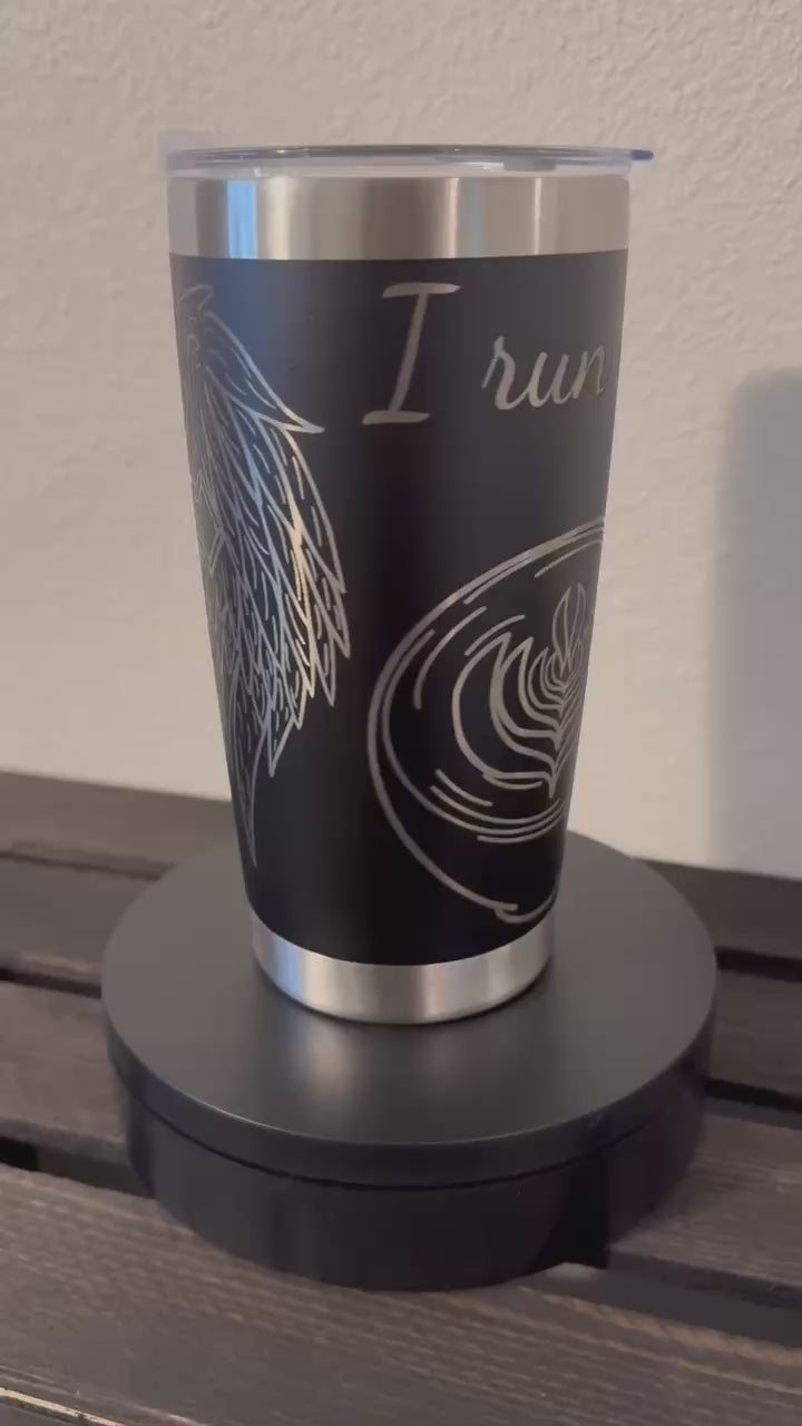 i run on coffee and grace black tumbler 