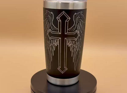 Coffee & Grace Christian Tumbler | Winged Cross Engraved 20 oz