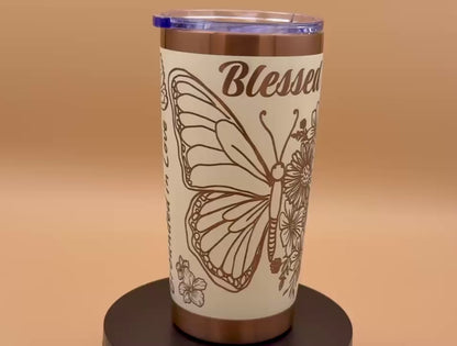 Blessed Butterfly Cowgirl Boots Christian Tumbler | Rooted in Christ Engraved Copper Reveal 20 oz