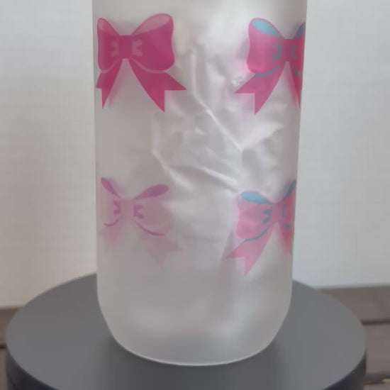 frosted glass cup with bows