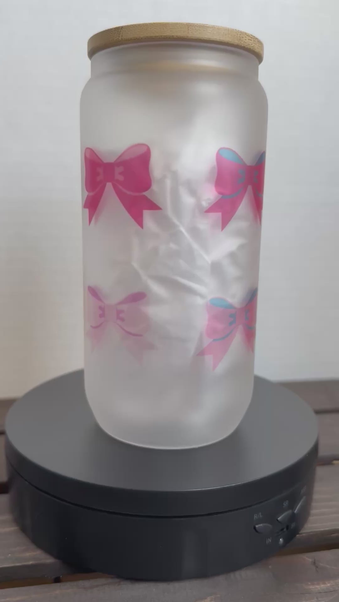 frosted glass cup with bows