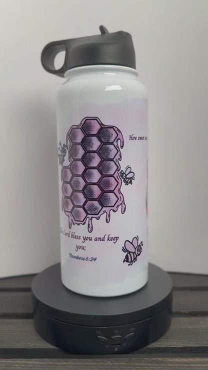 Honeycomb & Sunflower 32 oz Faith Water Bottle – Numbers 6:24, Psalm 119:103, Ephesians 4:32