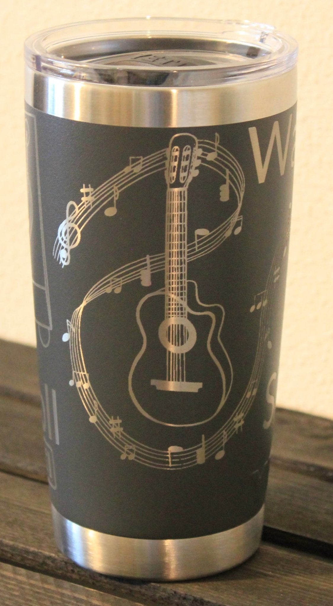 Music Lover Engraved Dark Gray 20 oz YETI® Tumbler | Wake Sip Rock & Roll Cup - HisWord Designs