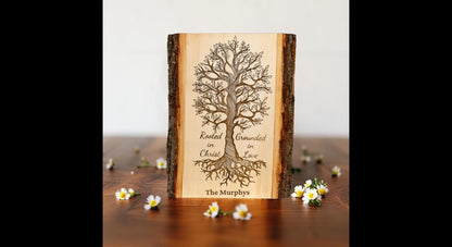 Rooted in Christ Tree of Life Sign – Personalized Engraved Christian Wall Art - His Word Designs