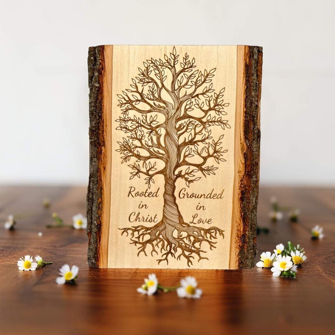Rooted in Christ Tree of Life Sign – Personalized Engraved Christian Wall Art - His Word Designs