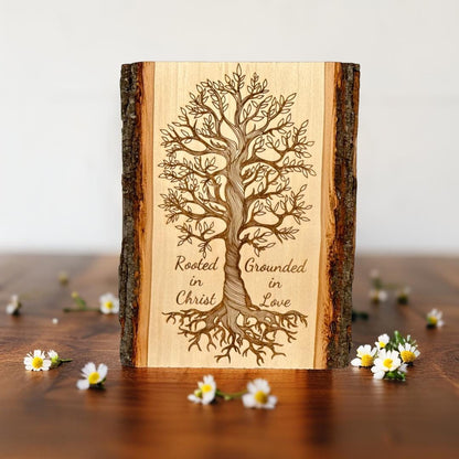 Rooted in Christ Tree of Life Sign – Personalized Engraved Christian Wall Art - His Word Designs