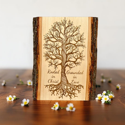 Rooted in Christ Tree of Life Sign – Personalized Engraved Christian Wall Art - HisWord Designs