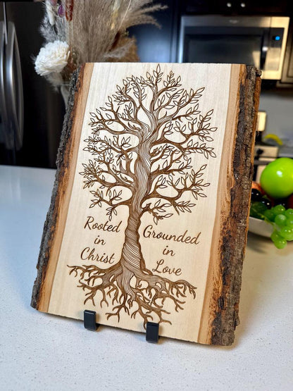 Rooted in Christ Tree of Life Sign – Personalized Engraved Christian Wall Art - His Word Designs